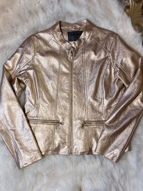 Cavalini Metallic Rose Gold Zip-Front Leather Jacket
